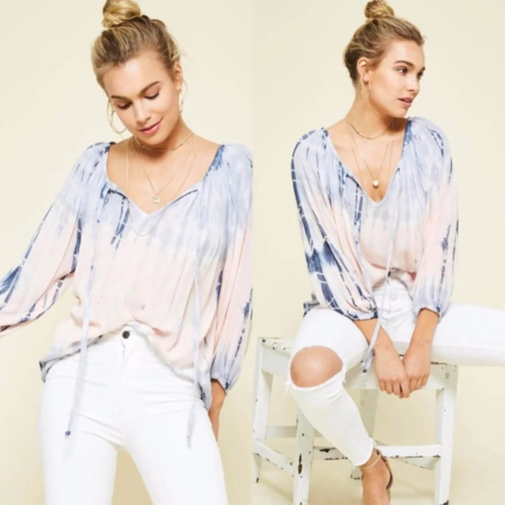 018 Tie dye neck tie long sleeve blouse - Picture 1 of 1